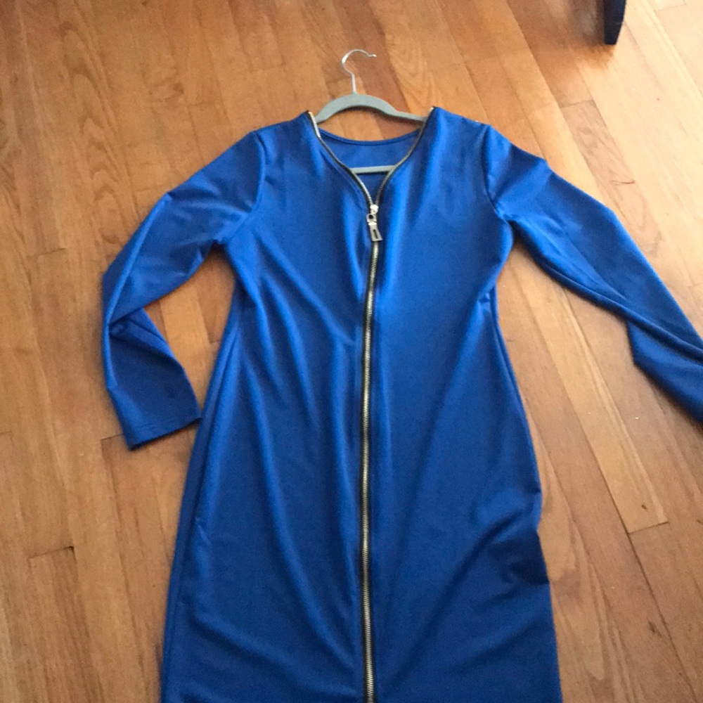 Long blue zip down dress